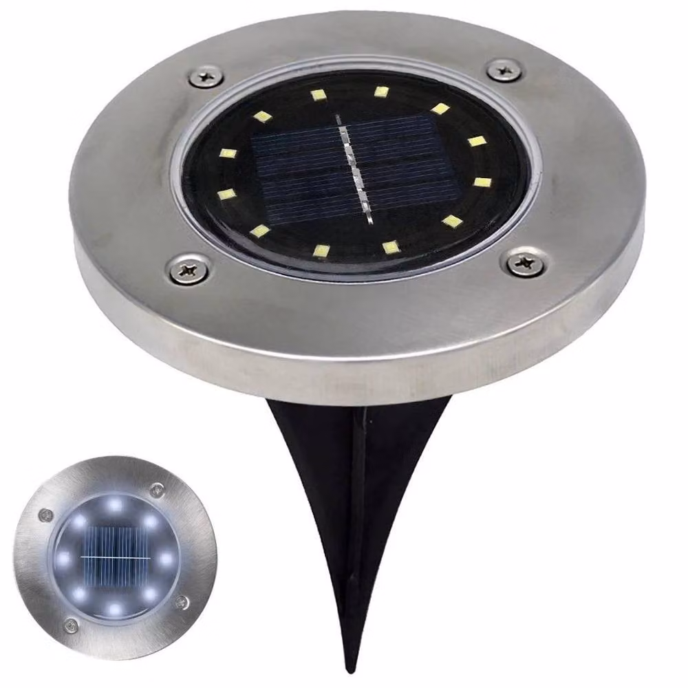 FLAVORA Set of 8 Solar Powered White LED Ground Recessed Garden Lights in Silver Stainless Steel – 5