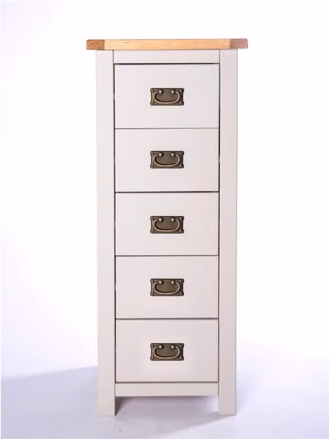Cabinet Bits Argenta 5 Drawer Narrow Chest of Drawers in Light Grey Pine