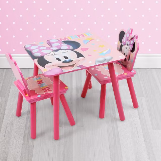 Nixy Children Minnie Mouse Wooden Table and 2 Chairs Set in Turquoise and Pink