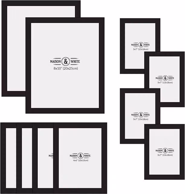 Maison & White Set of 10 Assorted Rectangular Single Photo Frames in Black