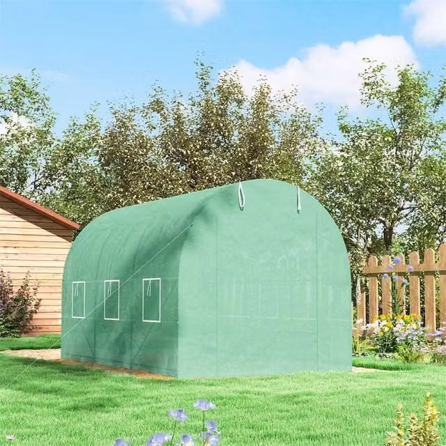 Nordara Green Steel Frame Walk-In Polytunnel Greenhouse