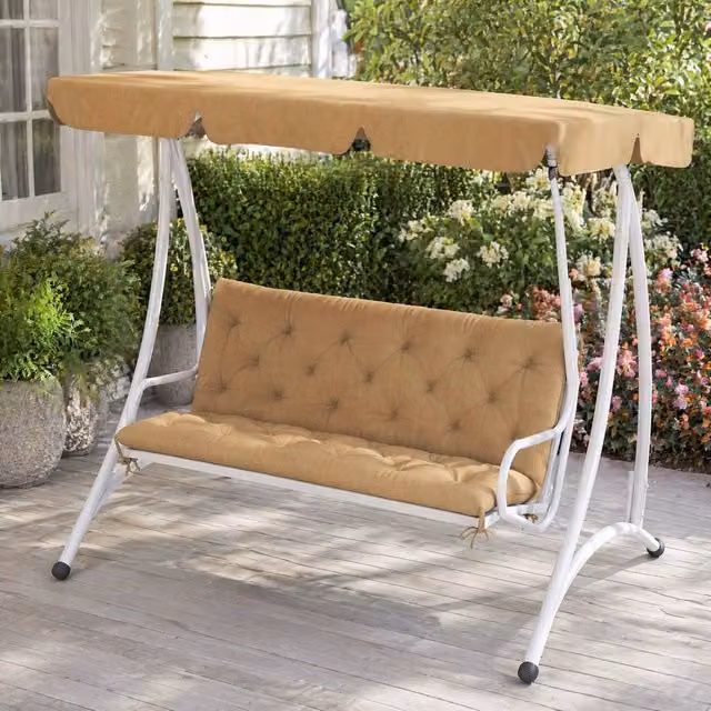 STILVORA Three-Seater Rectangular Bench Cushion with Tie Fastenings in Beige Polyester, W/D/H: 150 x 150 x 49 cm – 1