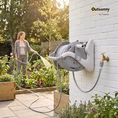 Outsunny Wall-Mounted Portable Garden Hose Reel, Grey – 2