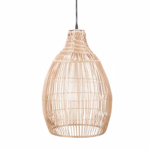 ValueLights Natural Teardrop Solar Powered Outdoor Hanging Pendant Light in Brown Rattan and Wood – 1