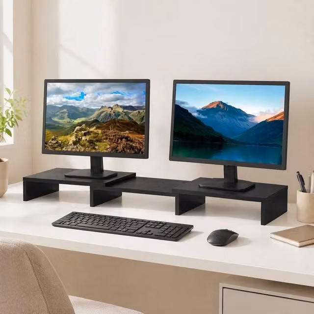 STILVORA Monitor Stand with Adjustable Length and Storage in Black – 1