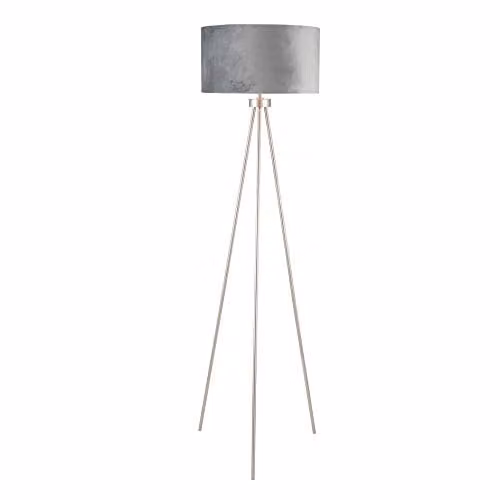 Pacific Lifestyle Houston Minimalist Metal Tripod Floor Lamp with Black Fabric Shade in Silver – 1