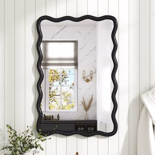 Komore Modern Organic Metal Decorative Wall Mounted Mirror in Black
