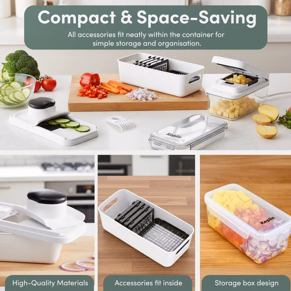 Keplin 7-in-1 Vegetable Chopper with Container, Slicer, Dicer and Grater in White – 7
