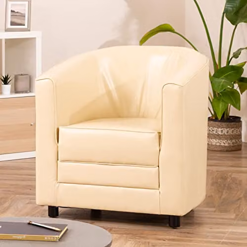 Artemis Home Aspen Tub Chair in Cream Synthetic Leather and Foam