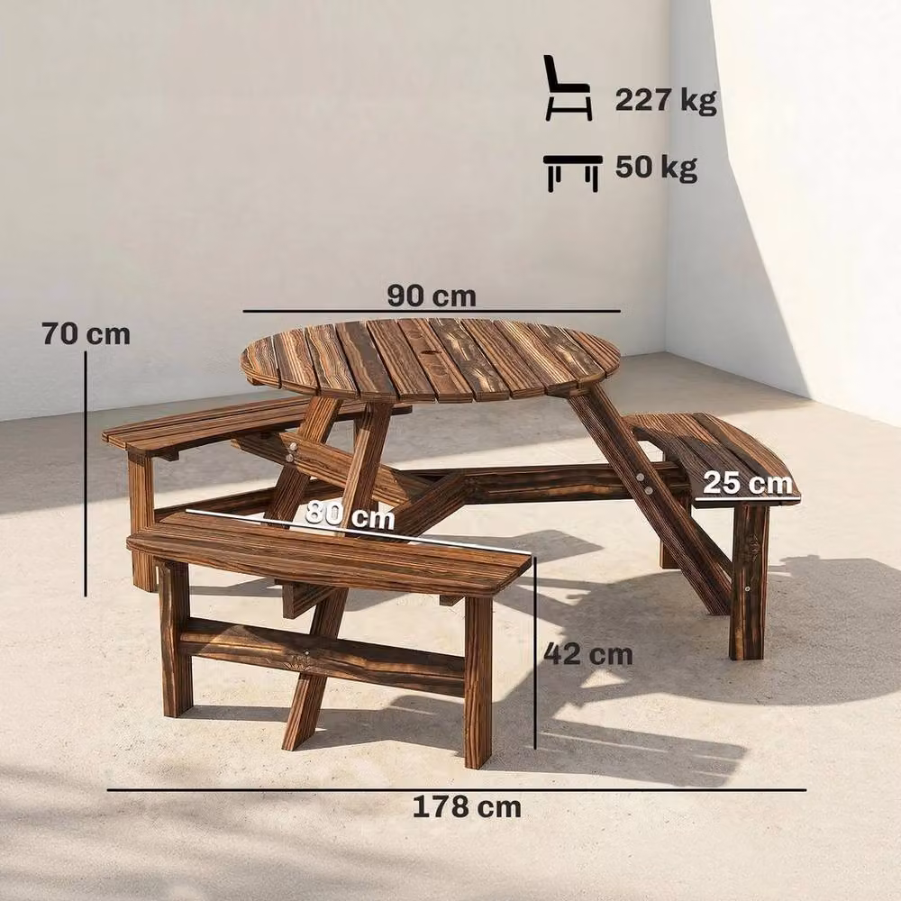 NESTLUNE 6 Person Fir Wood Table and Bench Set in Brown for Garden and Terrace, W: 100 cm, D: 15 cm – 2