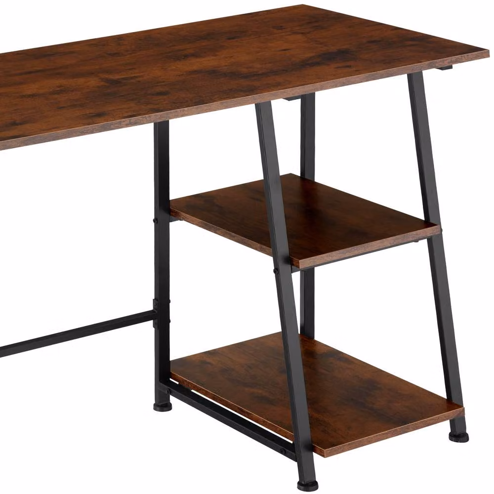 tectake Paisley Writing Desk with Trapezoidal Frame and Shelf with 2 Storage Compartments in Brown Oak – 8