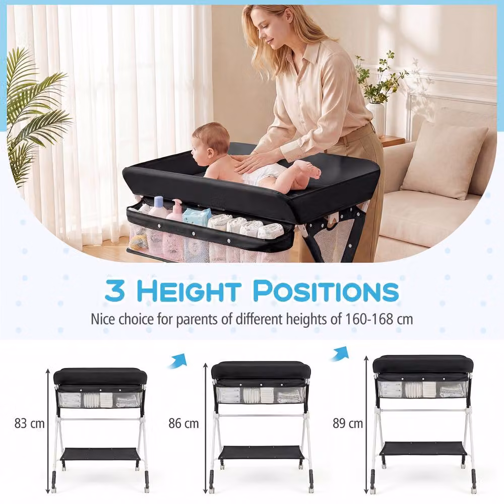 CASART Foldable Baby Diaper Changing Table and Nursery Organiser with Storage Basket in Black – 5