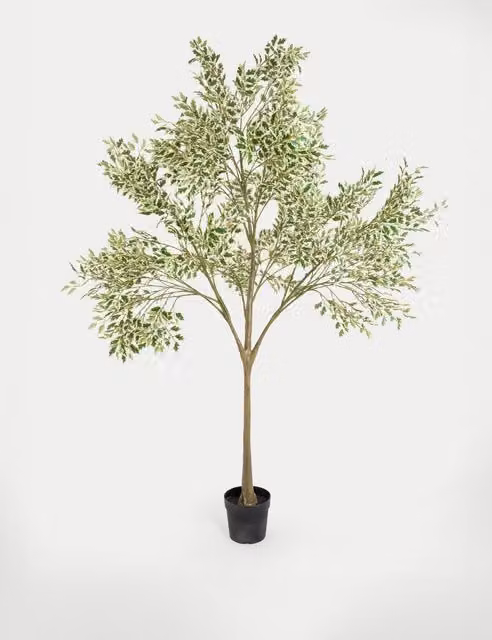 Blooming Artificial 7ft Ficus Anastasia Tree in Pot, Green Mix