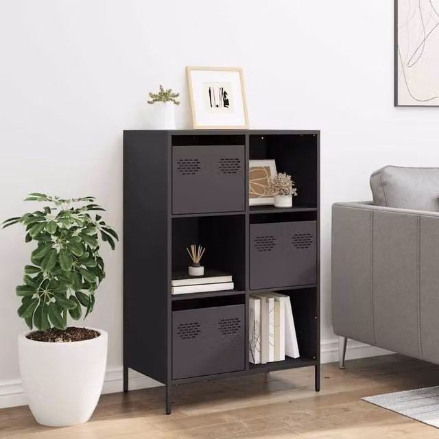Berkfield Home Black Steel Highboard with Doors and Drawers, W/D/H: 68 x 39 x 103.5 cm – 1