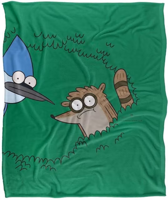 Cartoon Network Regular Show Peeking Through The Bushes Super Soft Silky Touch Fluffy Throw Blanket, Extra Large, Multicolour and Green – 1