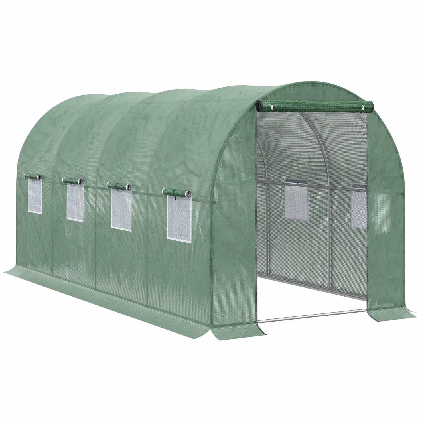 OUTSUNNY Walk in Polytunnel Greenhouse in Bright Green with Galvanised Steel Frame and Zipped Door, W/D/H: 195 x 195 x 197 cm – 2