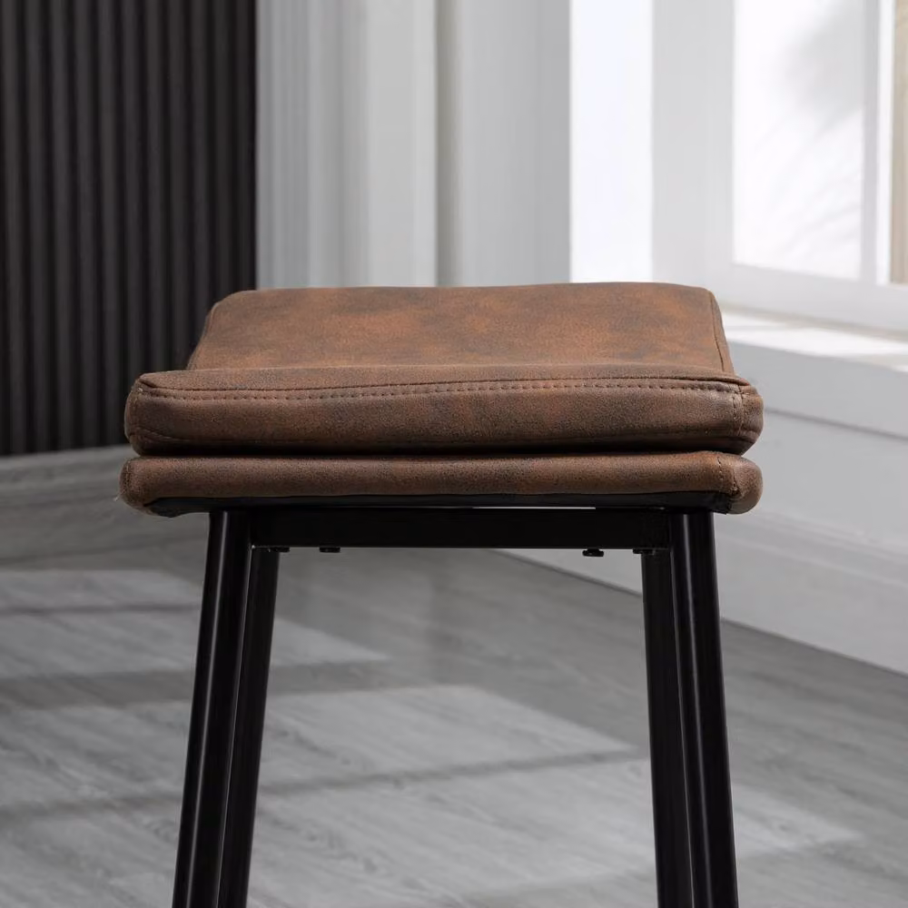STILVORA Set of 2 Modern Brown Bar Stools with Metal Frame and Synthetic Leather Upholstery – 7