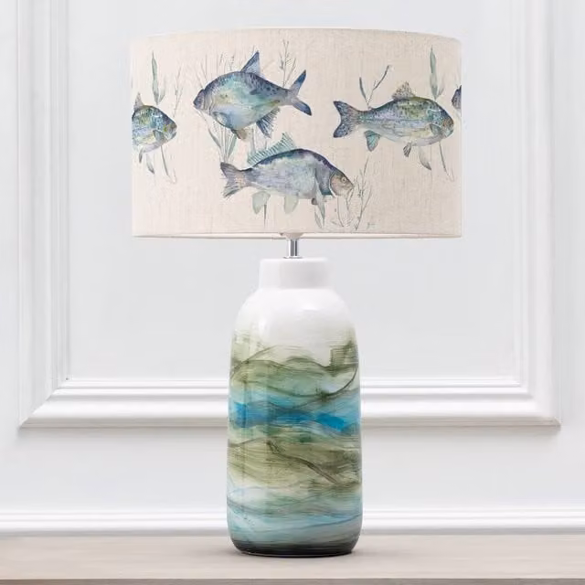 Voyage Maison Javary Ceramic Table Lamp with Ives Water Eva Lampshade in Green, Blue and Multicolour