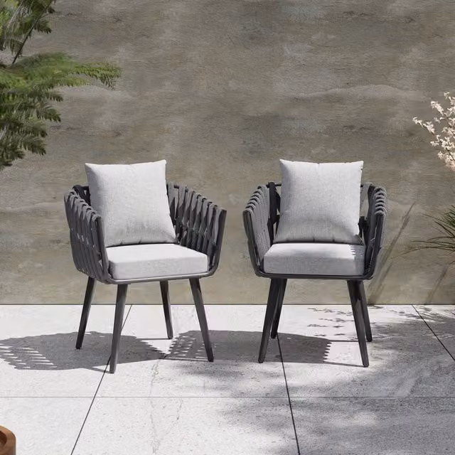 Tectake Lugano Set of 2 Modern Armchair with Aluminium Frame and Polyester Fabric in Anthracite and Black