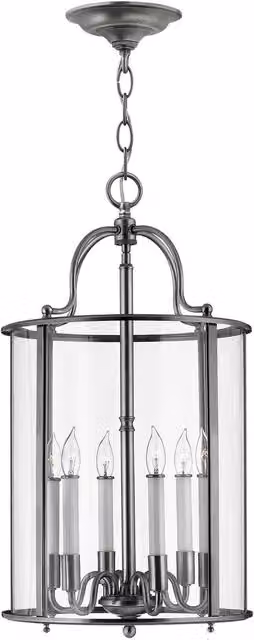 Elstead Gentry 6 Light Large Lantern Pendant Ceiling Light in Grey with Glass Shades and E14 Base