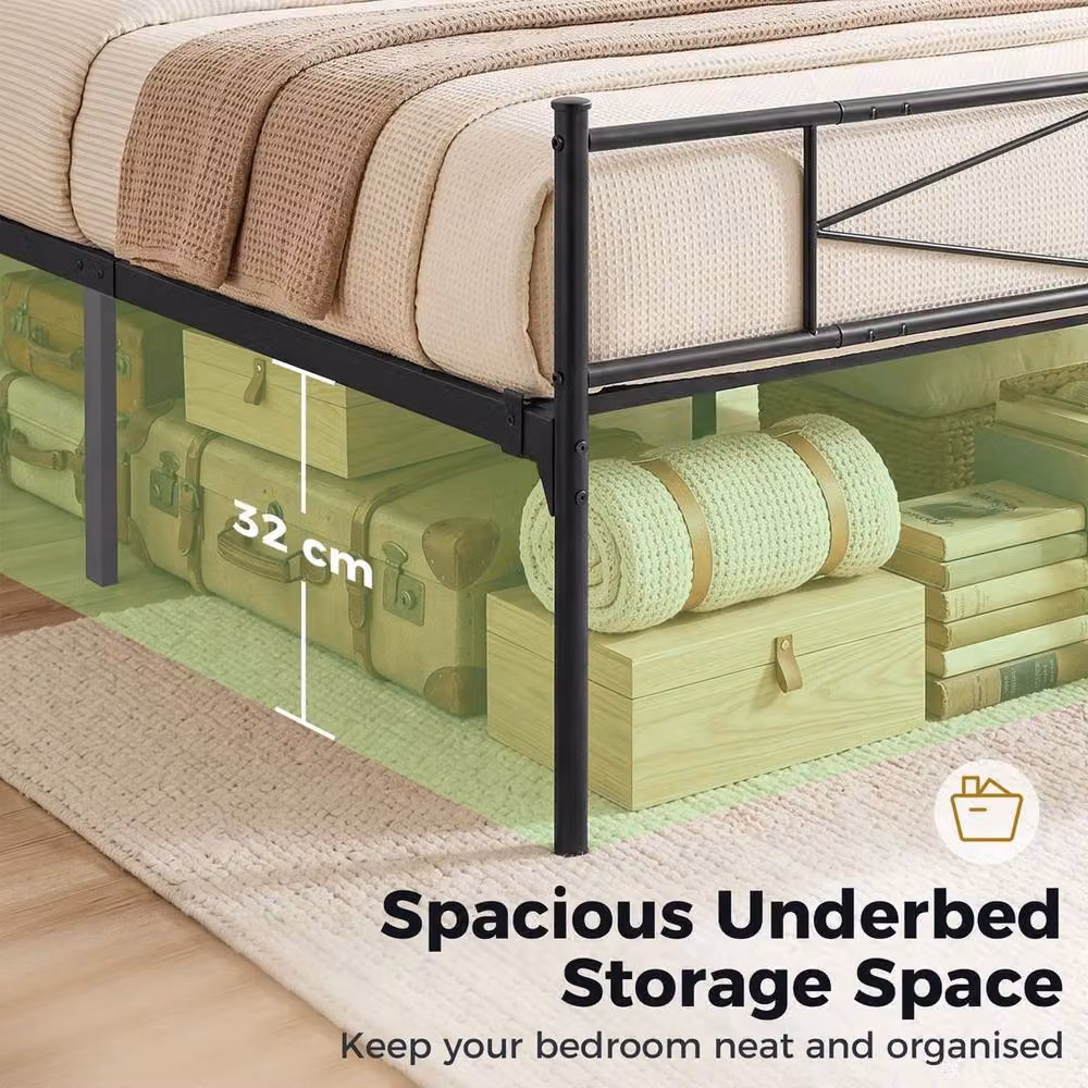 VOGREX Black Metal Double Bed Frame, W/D/H: 140 x 200 cm – 4