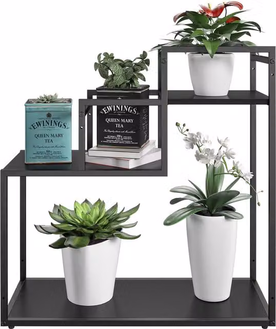 Novogratz Modern Black Metal and MDF Plant Stand with Shelves, Height: 59.4 cm