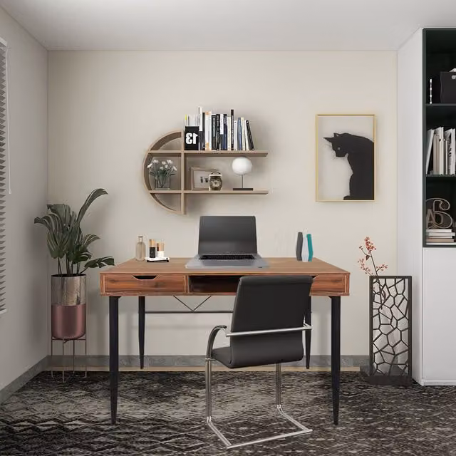 MDA Designs Kenora Modern Writing Desk in Walnut and Black