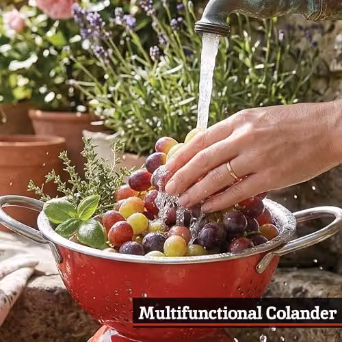 Premier Housewares Red Stainless Steel Collapsible Round Colander with Handles W: 17 cm, D: 14 cm, H: 10 cm – 5