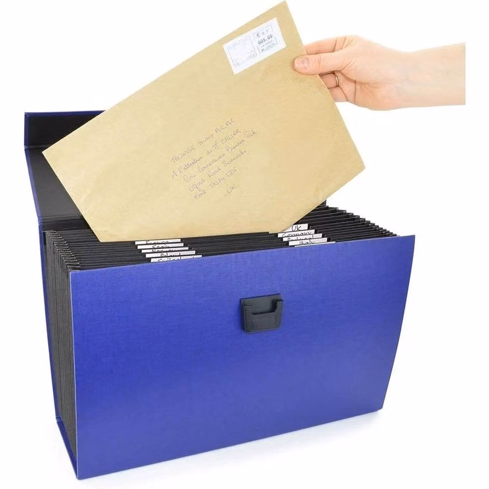FLAVORA Blue19 A4 Expanding Pocket Box File Organiser in Blue, W/D/H: 100 x 15 x 15 cm – 2