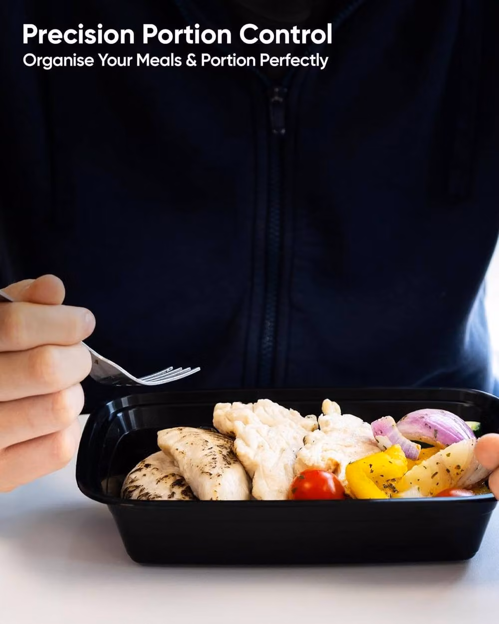 Adanis 10 Pack Reusable Plastic Meal Prep Containers with Snap Lids, 950ml, Black – 6