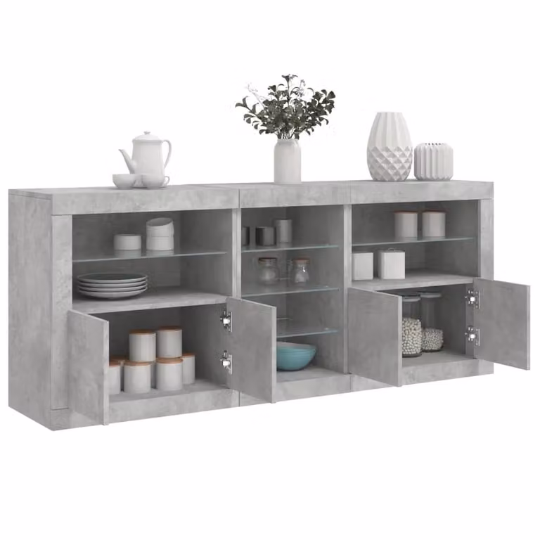Berkfield Home Modern Sideboard with Integrated LED Lights in Concrete Grey, W/D/H: 162 x 37 x 67 cm