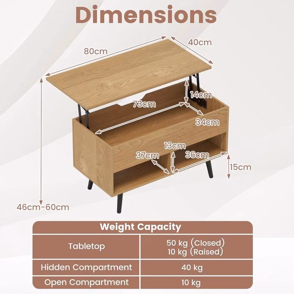 KORVIXA Modern Brown Wood Lift Top Coffee Table – 2