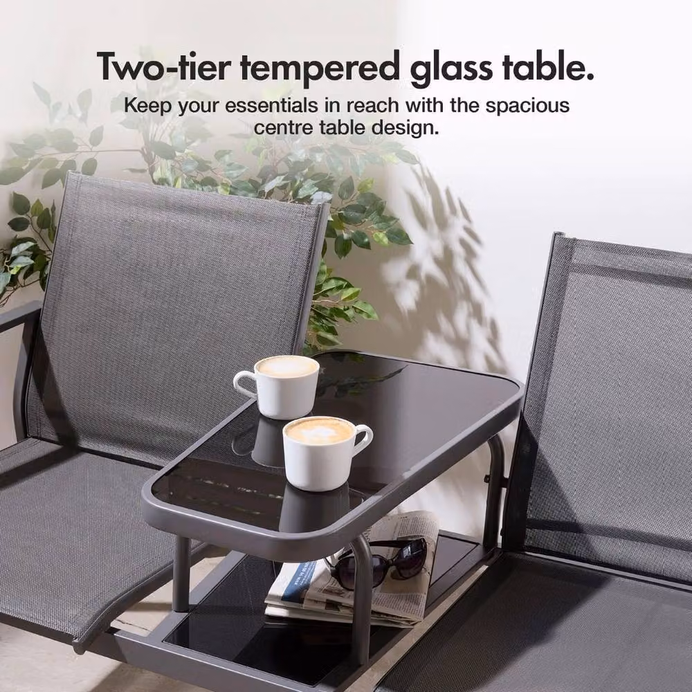 NESTLUNE Grey Textilene Jack & Jill Loveseat for Garden – 3