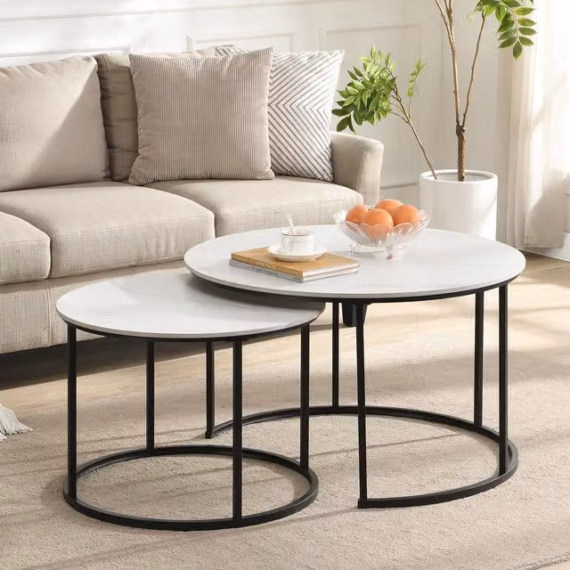 Artemis Home Modern Round Ceramic Nesting Tables, Set of 2, White and Black