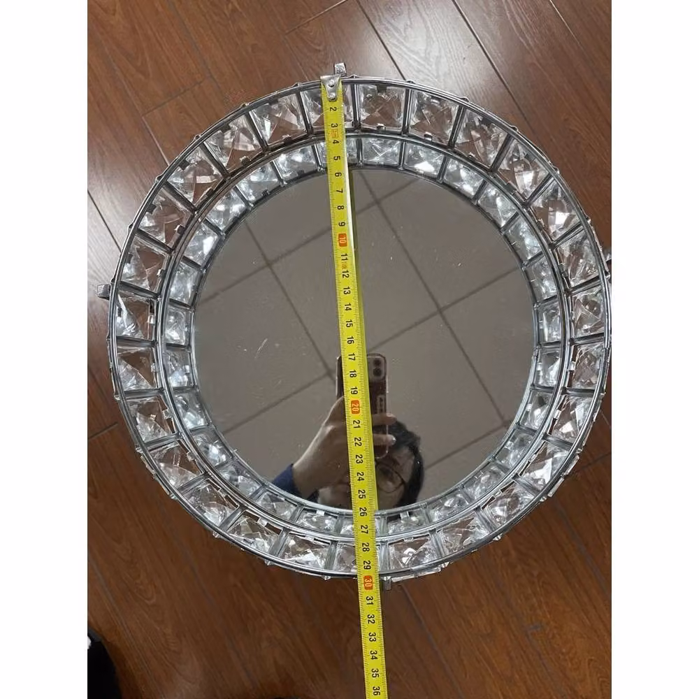 FORGEVIO Silver Crystal Mirrored Round Coffee Table with Metal and Glass Construction – 2