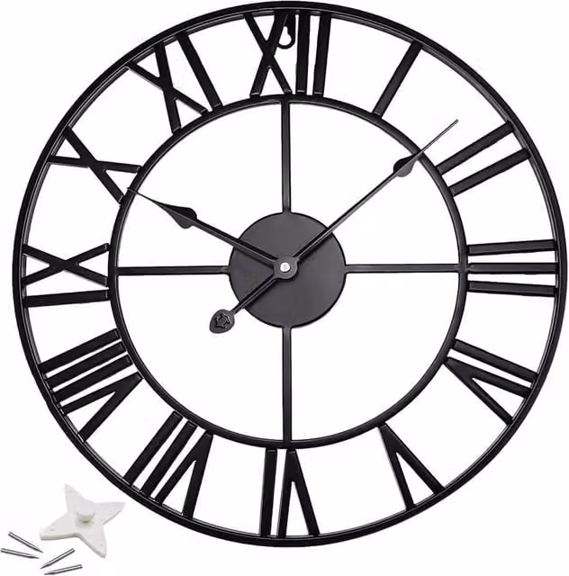Kelvenix Large Roman Skeleton Metal Wall Clock in Black, Diameter: 60 cm