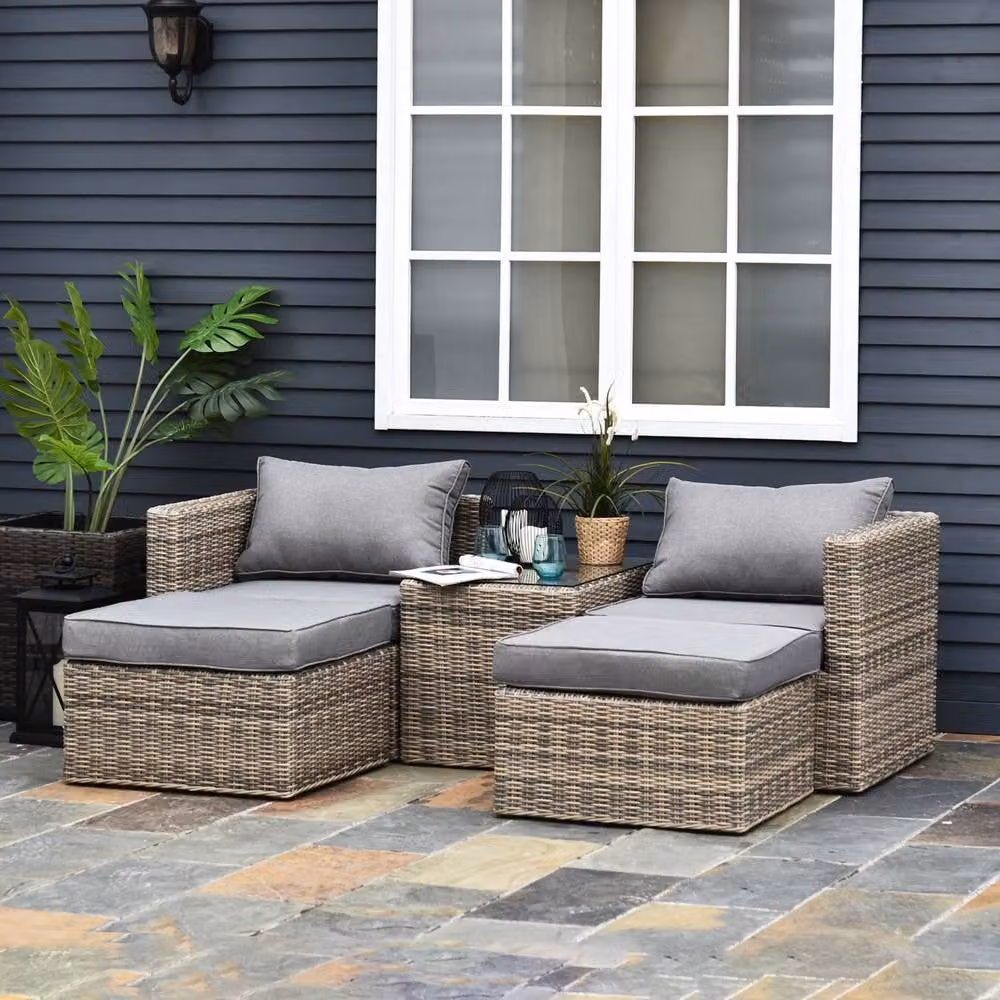 ERGOVEXA 5 Piece Brown Rattan Garden Furniture Set with Upholstered Cushions and Powder Coated Aluminium Frame – 2