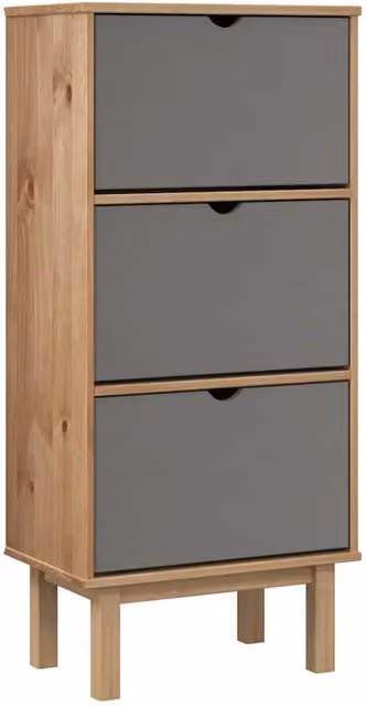 Berkfield Home OTTA Shoe Cabinet in Brown and Grey Solid Pine Wood with 3 Drawers and Tilting Compartments
