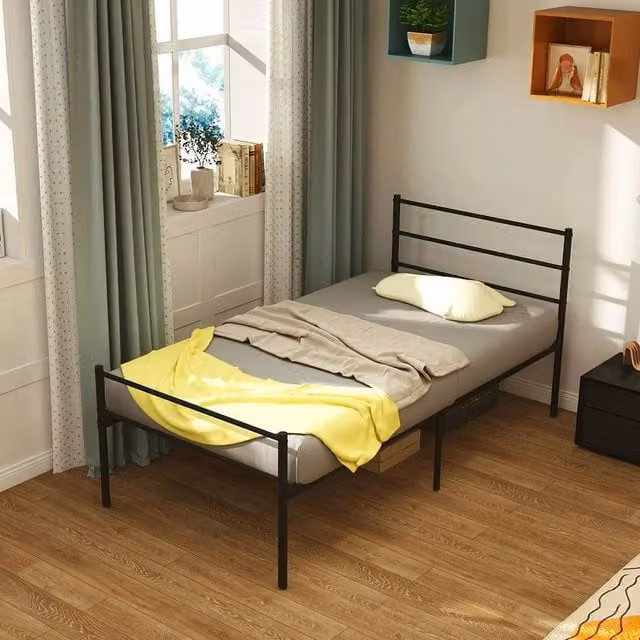 KORVIXA Single Size Metal Bed Frame with Footboard in Black, W/D/H: 90 x 200 cm – 1