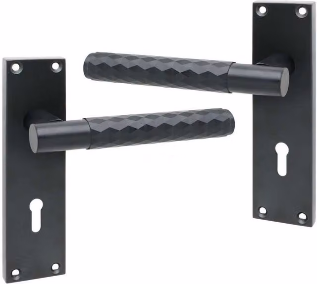 Golden Grace Victorian Knurled Lever Lock Door Handle Set with Rosette in Matt Black Zinc Alloy – 3