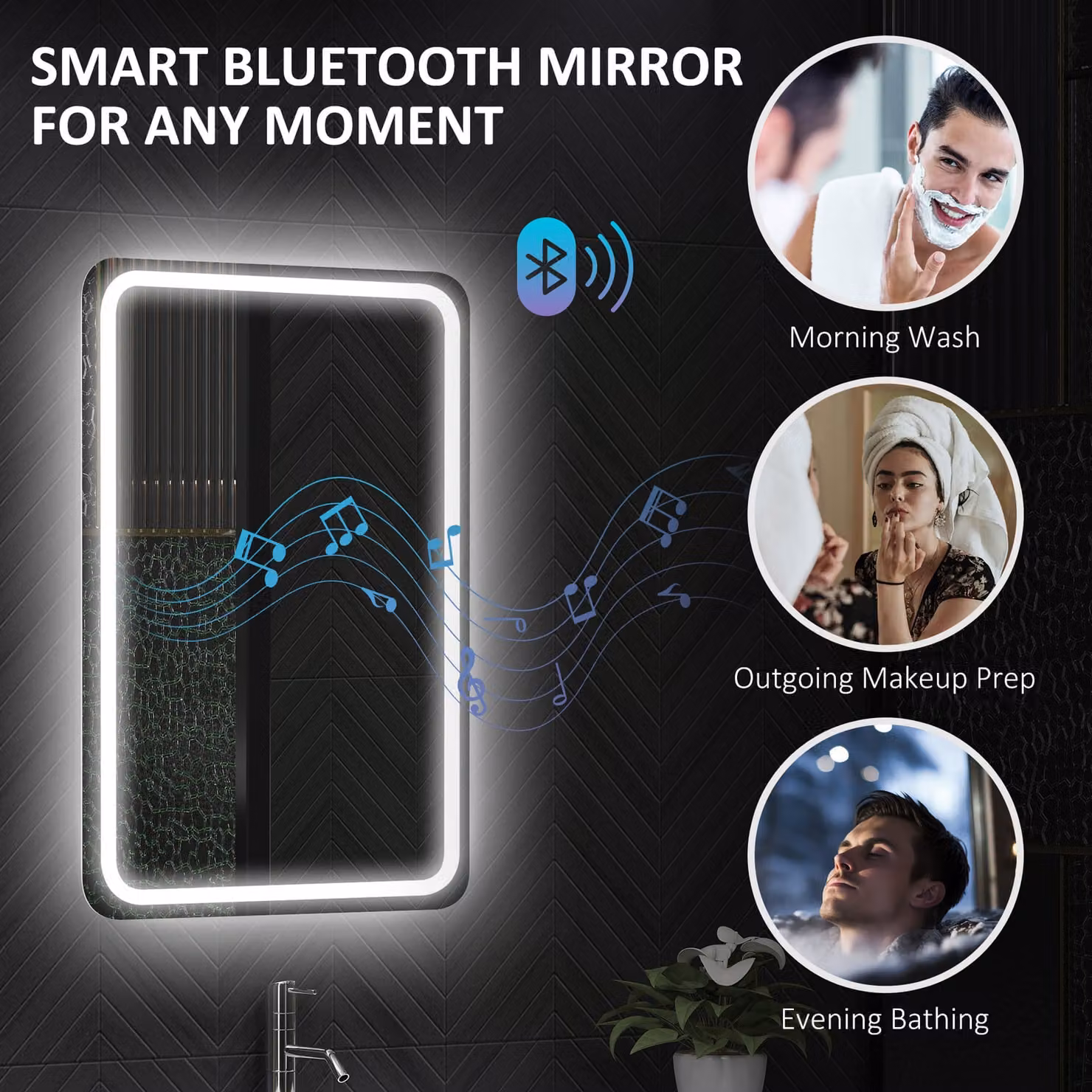 HOMCOM Bluetooth LED Bathroom Mirror with Anti-Fog, Silver Tone, W: 50 cm, H: 70 cm – 5