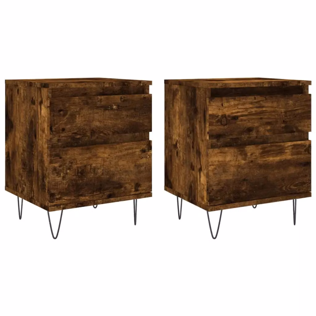 Berkfield Home Set of 2 Smoked Oak Bedside Cabinets in Brown, W/D/H: 40 x 35 x 50 cm – 2