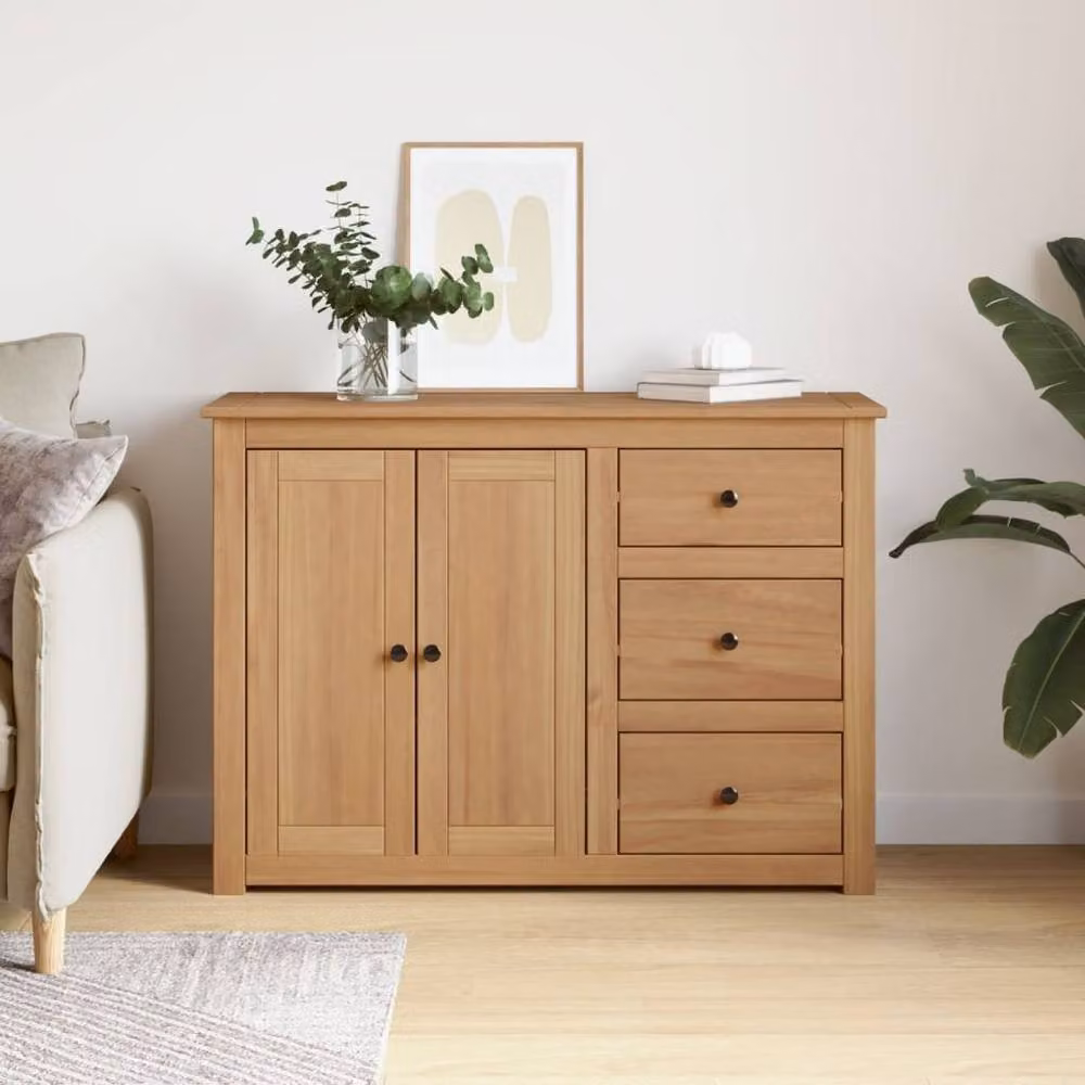 Berkfield Home Panama Sideboard with Drawers in Tan Solid Pine Wood, W/D/H: 112 x 40 x 80 cm – 2