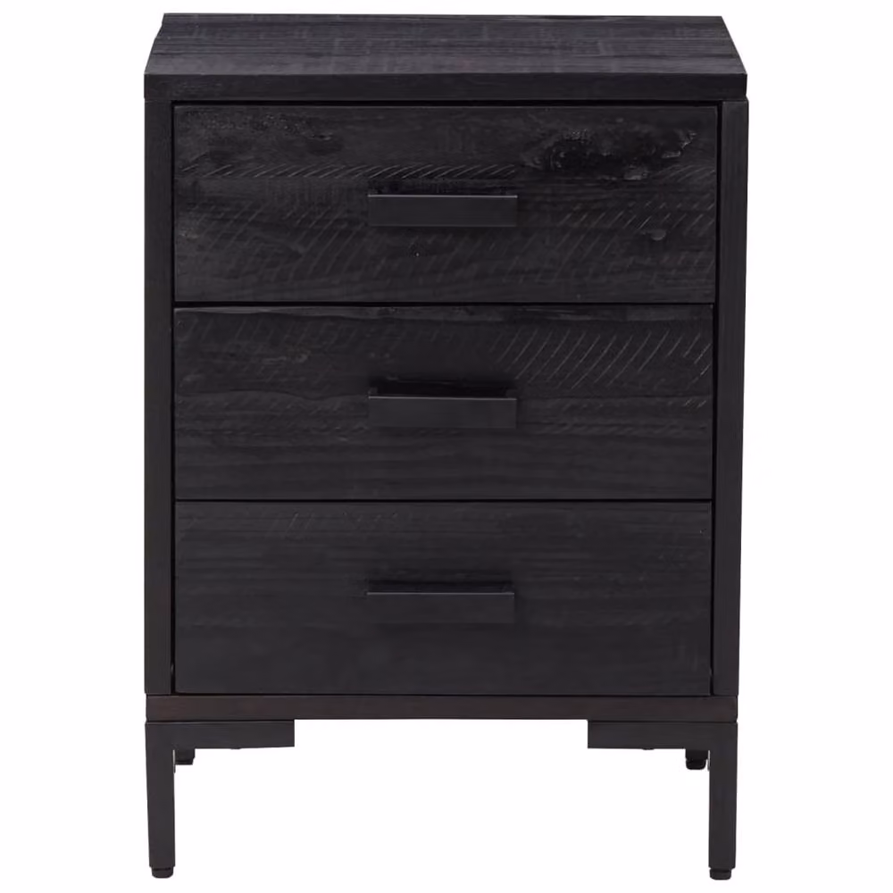 Berkfield Home Black Vintage Solid Pinewood Bedside Cabinet W/D/H: 36 x 30 x 54 cm – 3