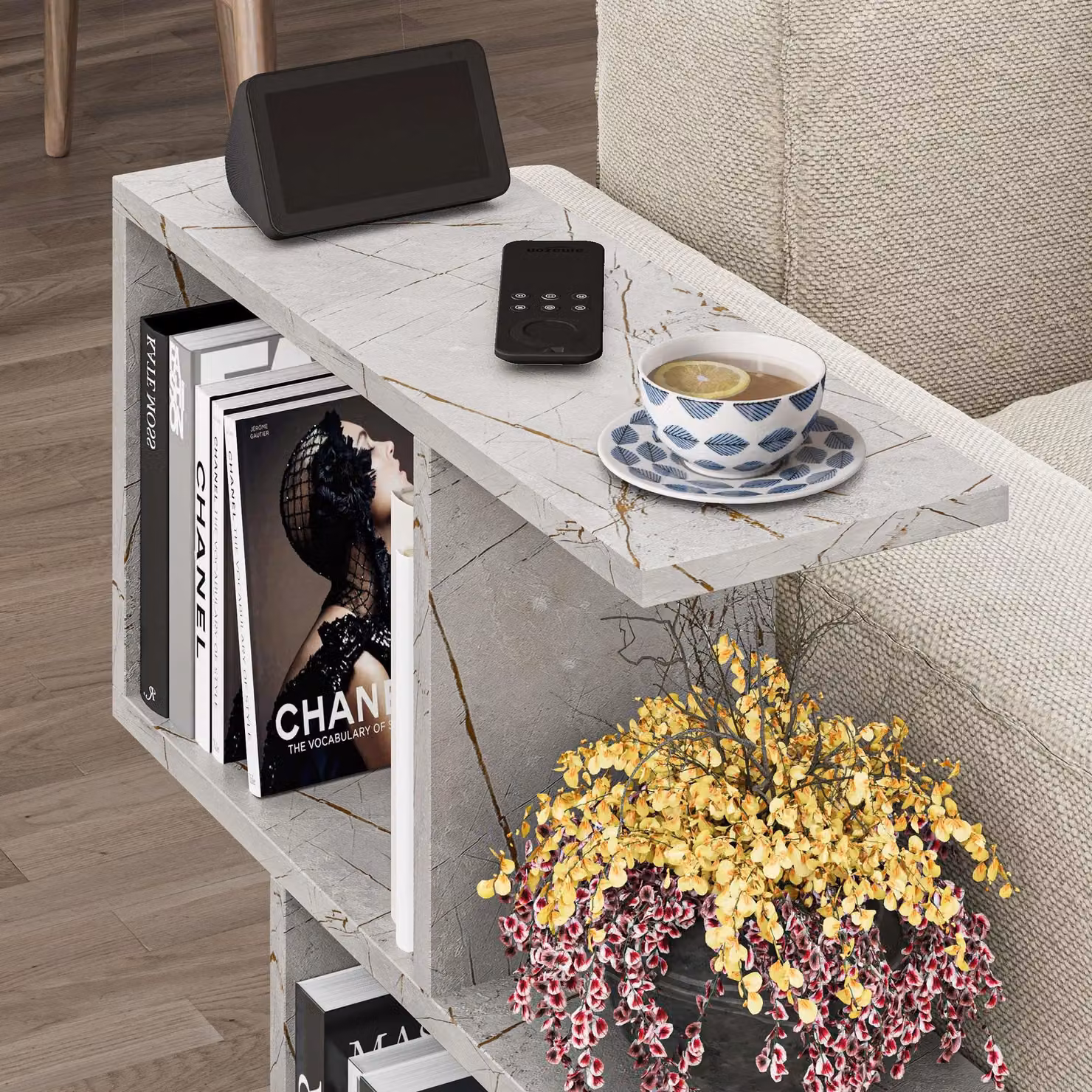 Decortie Modern 4-Compartment Side Table in Gold and White, W/D/H: 60 x 60 x 60 cm – 3