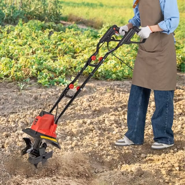 Costway 750W Foldable Electric Garden Rototiller Cultivator in Red
