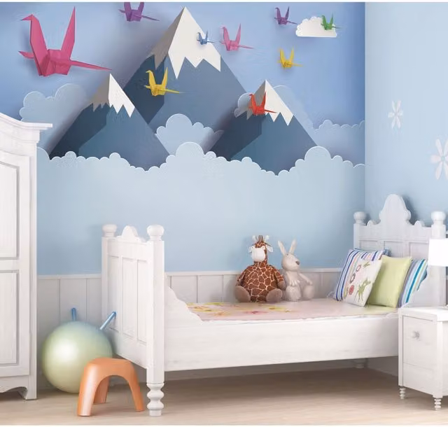Origin Murals Origami Mountains Geometric Wall Mural in Blue