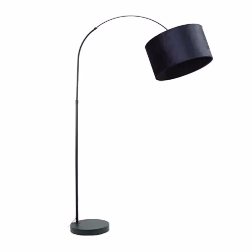 ValueLights Black Metal Arched Floor Lamp with Navy Blue Fabric Shade – 1