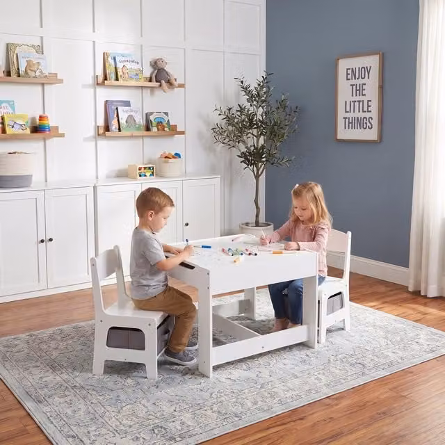 Liberty House Toys Kids 3 in 1 Table and Chairs Set in White and Grey
