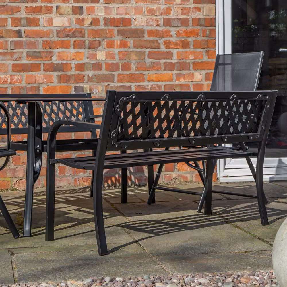 Samuel Alexander 6 Person Black Glass Top Rectangular Garden Dining Set with Benches and Chairs W/D/H: 220 x 90 x 71 cm – 3